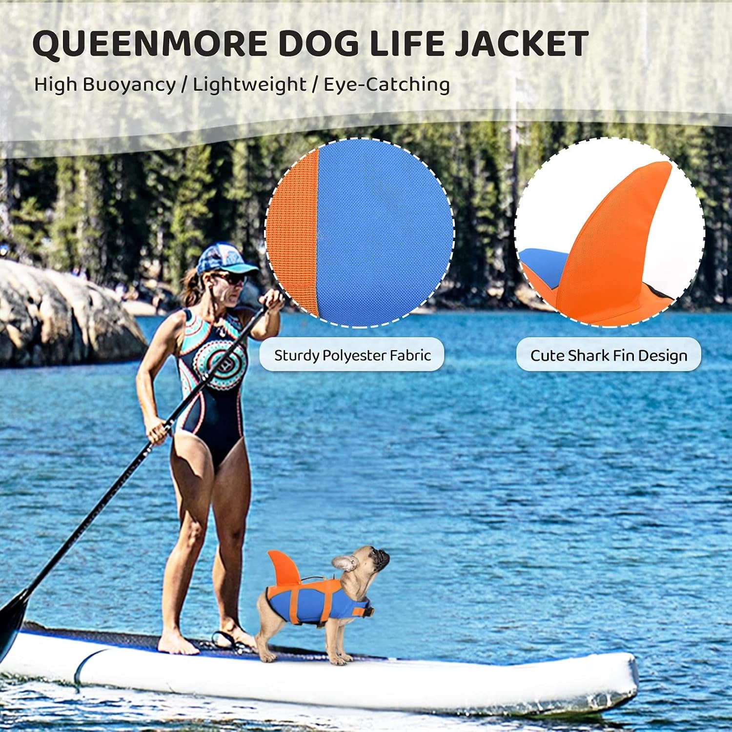 Dog Life Jacket, Adjustable Dog Life Vest, Pet Lifesaver for Swimming, Shark Life Jacket with Rescue Handle, Rip-Stop Safety Vest for Small Medium Large Dogs