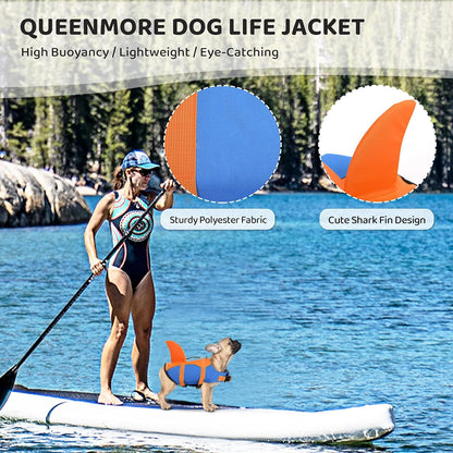 Dog Life Jacket, Adjustable Dog Life Vest, Pet Lifesaver for Swimming, Shark Life Jacket with Rescue Handle, Rip-Stop Safety Vest for Small Medium Large Dogs